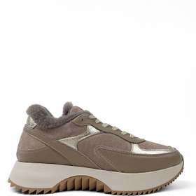 Resim RABU Vizon Kadın Hakiki Deri Gerçek Kuzu Kürkü Kışlık Spor Ayakkabı Bot 