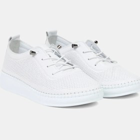 Resim Desa Kadın Beyaz Lastik Bağcıklı Deri Spor Ayakkabı 