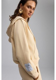 Resim Grimelange Lyka Kadın Organik Pamuk 3 Iplik Içi Şardonlu Süs Etiketi Detaylı Regular Krem Sweatshirt 