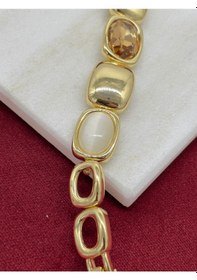 Resim Toprak Tonlarında Parlak Dikdörtgen Şekilli Gold Bileklik Gold 