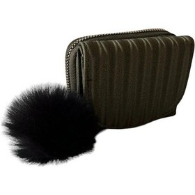 Resim Ulaş Accessories Yeşil Renk Peluş Siyah Top Suni Deri Kibar Bozuk Para Bölmeli Kadın Cüzdan Yeşil 