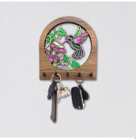 Resim Ahşap Dekoratif Renkli Arı Kuşu Temalı Katmanlı Duvar Askılık Diğer 