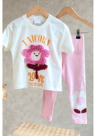 Resim Lolliboomkids Kız Çocuk 3d Papatya Çiçek Detaylı Pamuklu Taytlı Altüst Takım KREM 