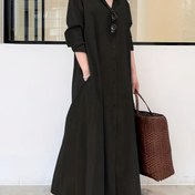 Resim 1 adet Şık ve Sadeli Minimalist Uzun Kollu Kadın Gecelik - Polyester Yaka Klapeli, 4 Mevsim Dokuma Kumaş, Çok Amaçlı Büyük Giyim 