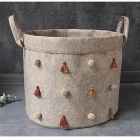 Resim MCM Group Katlanabilir Çok Amaçlı Ponponlu Yuvarlak Düzenleyici Saklama Kutusu Organizer Keçe (Mini Boy) - 03785 