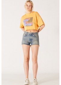 Resim Regular Fit Normal Kesim Normal Bel Esnek Jean Kot Şort W231816404 Açık Mavi 