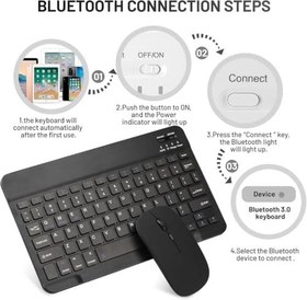 Resim Tüm Cihazlara Uyumlu Kablosuz Bluetooth Klavye ve Mause Seti Tablet Telefon iPad Samsung Galaxy Honor Redmi Lenovo Mavi 