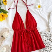 Resim Günlük V yaka açık sırt dokulu kumaş camisole üst 