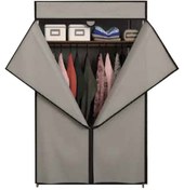 Resim Metal Çelik Borulu Plastik Raflı Ekonomik Bez Dolap Gardırop -gri Gri 