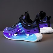 Resim Erkeklerin Trendy Yüksek Üst Basketbol Ayakkabıları Dönen Toka ile, Çocuklar için Rahat Kaymaz Şok Emici Sneakerlar Açık Hava Aktiviteleri için 