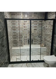 Resim Nokta Duşakabin Teknesiz Cam Duşakabin 2 Sabit 2 Sürgülü Siyah Profilli Sp111 Şeffaf 