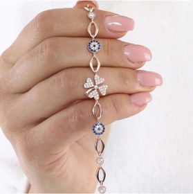 Resim Yonca Yaprağı Ve Nazar Boncuğu Gümüş Bileklik Gümüş 