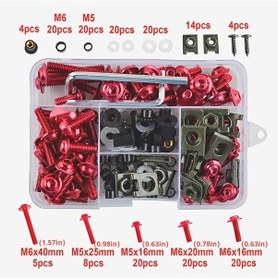 Resim Turcoshop11 Kırmızı 177 Parça Universal M5 M6 Motosiklet Kaportası Civata Seti Honda Bmw Kawasaki Yamaha 