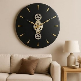 Resim Galaxy Retro Serisi 60 cm Döner Çarklı Mekanizmalı Roma Rakamlı Sessiz Akar Metal Dekoratif Duvar Saati Siyah-Gold 
