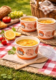 Resim Özkan Ambalaj Temizlik 25 Adet 16 0z Kapaklı Karton Çorba Kasesi Kağıt Yiyecek Yemek Koyma Kabı 