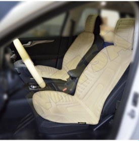 Resim Bej Oto Koltuk Minderi Ön 2'li Alkantra Kumaş Kabartmalı 