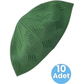 Resim 10'lu Dokuma Örgü Desenli Takke Kaliteli Namaz Takkesi Haki 