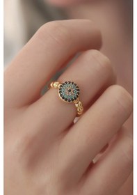 Resim Gold Renk Nazar Boncuk Figür Zirkon Taş Detay Kadın Yüzük Çok Renkli 