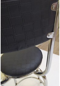 Resim Sandalye Bar Tipi Yüksek Model 1adet Siyah Suni Deri Döşem Metal Transmisyon Çelik Nikelaj El Yapım 