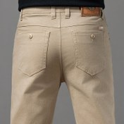 Resim Erkek Klasik Orta Bel Rahat Pantolon - %100 Dokuma Kumaş ile Hafif Esneklik, Düz Renk, Düğme Uç, İlkbahar / Sonbahar için Düz Kesim - İş, Hafta Sonu ve İş Gelecekleri için Rahat 