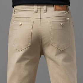 Resim Erkek Klasik Orta Bel Rahat Pantolon - %100 Dokuma Kumaş ile Hafif Esneklik, Düz Renk, Düğme Uç, İlkbahar / Sonbahar için Düz Kesim - İş, Hafta Sonu ve İş Gelecekleri için Rahat 