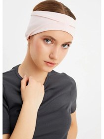 Resim Kadın Çift Taraflı Kullanım Alternatifli Pamuklu Penye Kaymaz Hafif Spor Saç Bandı Bandana - Tek Ebat / Pudra Pudra 