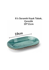 Resim 6 Lı Seramik Kayık Tabak, Çerezlik, Kahvaltılık Yeşil 19cm Karışık 