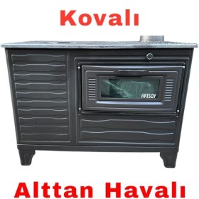 Resim Paris Mat Siyah Emaye Kovalı Kuzine Uyuyan Soba Odun Kömür 