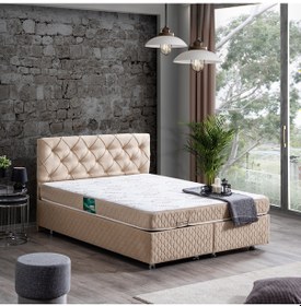 Resim Setaymobilya Baza, Vita Çift Kişilik Bej Baza + Başlık + Comfort Yatak 