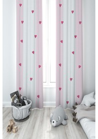 Resim Mekta Home Bebek Ve Çocuk Odası Pembe Kalp Desenli 2 Kanat Fon Perde 