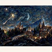 Resim 1 5D Elmas Boyama Kiti, Yıldızlar Altında Kale, Yuvarlak Elmaslar, Çerçevesiz Tuval, 39.88x29.97 cm, Tam Matkap Mozaik Sanatı, Başlangıç Seviyesi ve El Sanatları Tutkunları İçin İdeal DIY El Boyaması Duvar Dekoru ve Tatil Hediyesi 