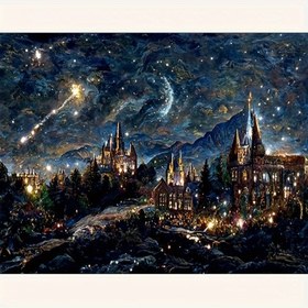 Resim 1 5D Elmas Boyama Kiti, Yıldızlar Altında Kale, Yuvarlak Elmaslar, Çerçevesiz Tuval, 39.88x29.97 cm, Tam Matkap Mozaik Sanatı, Başlangıç Seviyesi ve El Sanatları Tutkunları İçin İdeal DIY El Boyaması Duvar Dekoru ve Tatil Hediyesi 