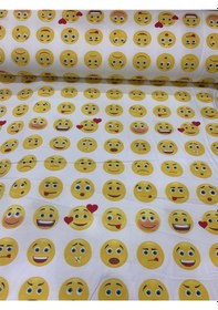 Resim Duck Keten Kumaşı Emoji Desen Leke Tutmaz Ev Tekstili Döşemelik 