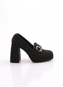 Resim Dgn Kadın Küt Burun Tokalı Platform Topuklu Ayakkabı Siyah Likra 110623327 