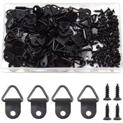 Resim 100 Adet Siyah Metal Resim Kancaları Vidalarla - DIY Çerçeveler için Üçgen Halka Askılar, Fotoğraf Asma Kiti, 22mm x 10mm, Ahşap Projeler için Dayanıklı & Kullanımı Kolay, Çerçeve Montaj Donanımı|Fonksiyonel Tasarım|Kolay Kurulum Kancaları 