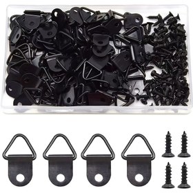 Resim 100 Adet Siyah Metal Resim Kancaları Vidalarla - DIY Çerçeveler için Üçgen Halka Askılar, Fotoğraf Asma Kiti, 22mm x 10mm, Ahşap Projeler için Dayanıklı & Kullanımı Kolay, Çerçeve Montaj Donanımı|Fonksiyonel Tasarım|Kolay Kurulum Kancaları 