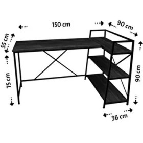 Resim Siyah Raflı Çift Yöne Uygun Oyuncu Masası, Bilgisayar Masası, Gamer Masası, Gaming Masa, L Masa 