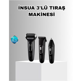 Resim İnsua Erkek Bakım Seti 3 Başlıklı Şarjlı Tıraş Makinesi, 60 Dakika Kablosuz Kullanım 
