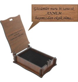 Resim Tesbihname Özel Mesaj Yazılı Kahverengi Ahşap Hediye Kolye-Küpe Kutusu (M-3) 