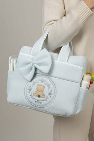 Resim Mavi Ayıcık Fiyonklu Anne Bebek Bakım Çantası 