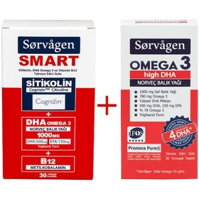 Resim Sorvagen Smart Sitikolin DHA Omega 3 B12 30 Kapsül + Sorvagen Omega 3 High DHA Norveç Balık Yağı 