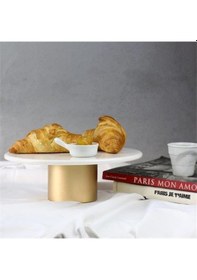 Resim Akayev Mermer 28 CM Metal Ayaklı Beyaz Yuvarlak Sunum Tabağı 