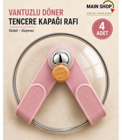 Resim Mainshop Vantuzlu Döner Kapak Tutucu 4 Adet - Delme Gerektirmeyen Mutfak Rafı M-56 Pembe 