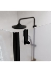 Resim Siyah Mat 304 Paslanmaz Duşakabin Askısı - Sadece 6mm Sabit Cam İçin - Sürgülü Kapıya Uygun Değildir Mat Siyah 