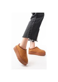 Resim Ndr-2888 Taba Süet İçi Kürklü Kışlık Kapalı Burun Kadın Günlük Terlik Beyaz 