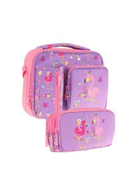Resim Kaukko Kids Kız Çocuk Mor Pembe Flamingo Baskılı Üç Bölmeli Thermo Beslenme Çantası Ve Kalemlik Seti L7240+l8240 Lila - Pembe 