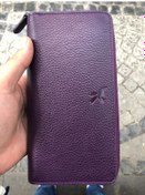 Resim Unisex Mor Hakiki Deri Telefon Bölmeli Kartlıklı Cüzdan El Portföyü Mor 