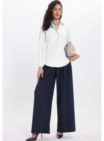 Resim Tudors Kadın Slim Fit Dar Kesim %100 Pamuk Spor Yaka Gizli Pat Uzun Kollu Düz Oxford Leke Tutmaz Beyaz Gömlek-46436 