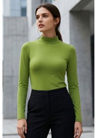 Resim Tommylife Yağ Yeşili Balıkçı Yaka Basic Uzun Kollu Kadın Body - 97306 Yağ Yeşili 