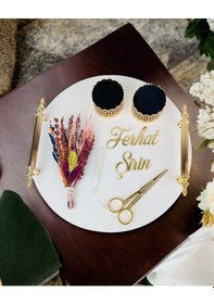 Resim Commitment Gold Polyester Nişan Tepsisi Krem Krem 